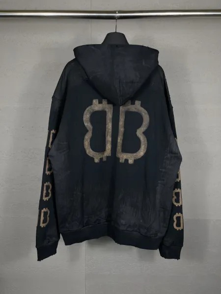 Balenciaga Distressed Logo Hoodie Black - 44