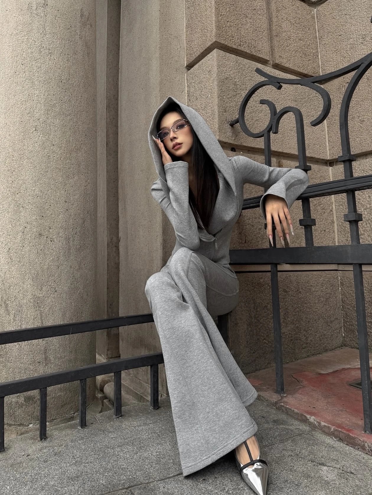 Design Cropped Hooded Tracksuit Gray - 4