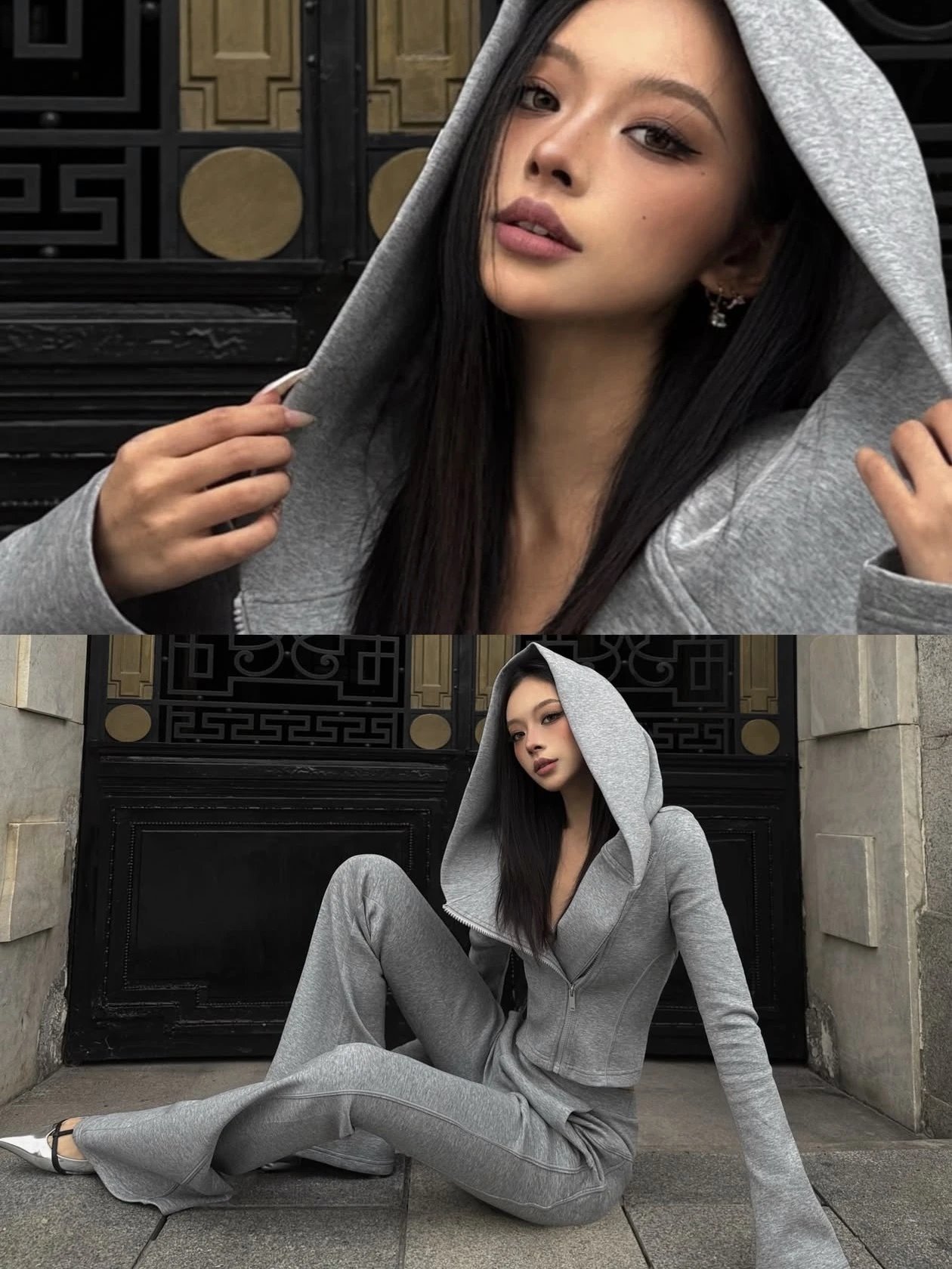 Design Cropped Hooded Tracksuit Gray - 13