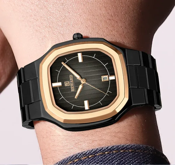 Design Reward Octagon Black and Rose Gold Quartz Watch Watches - 14