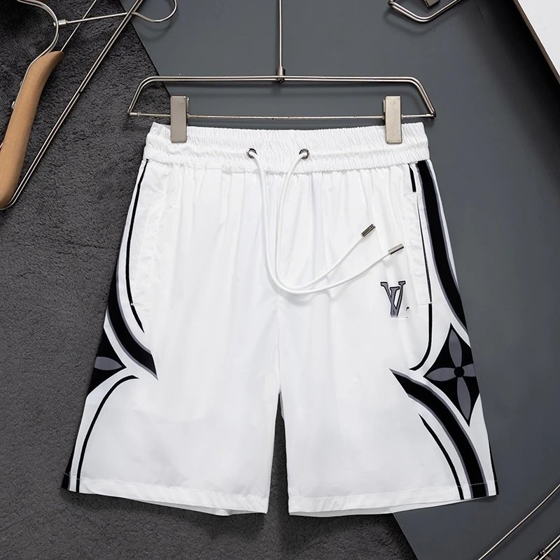 Design V-Print Drawstring Shorts White Multicolor - 3