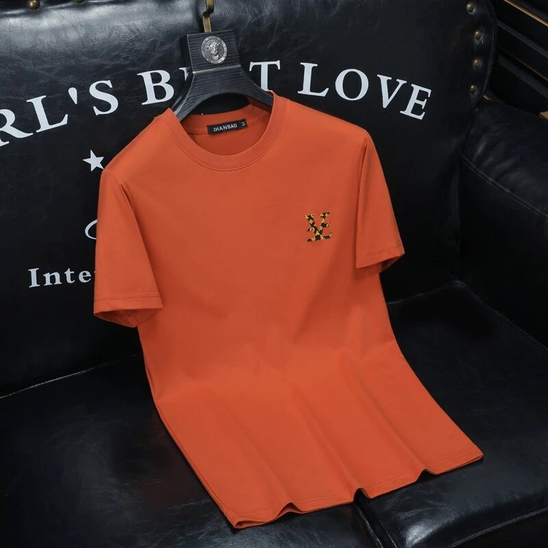 HAN HANBAO Embroidered Logo Orange T-Shirt Tops.t Shirts
