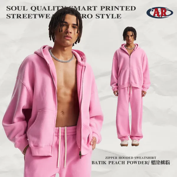 Design AR Zipper Hooded Sweatshirt Batik Peach Powder Tracksuit - 1