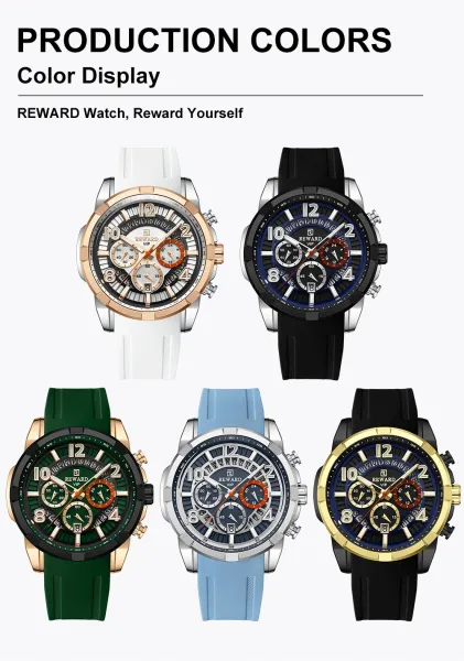 Design Reward VIP Chronograph Light Blue Silicone Strap Watch Watches - 12