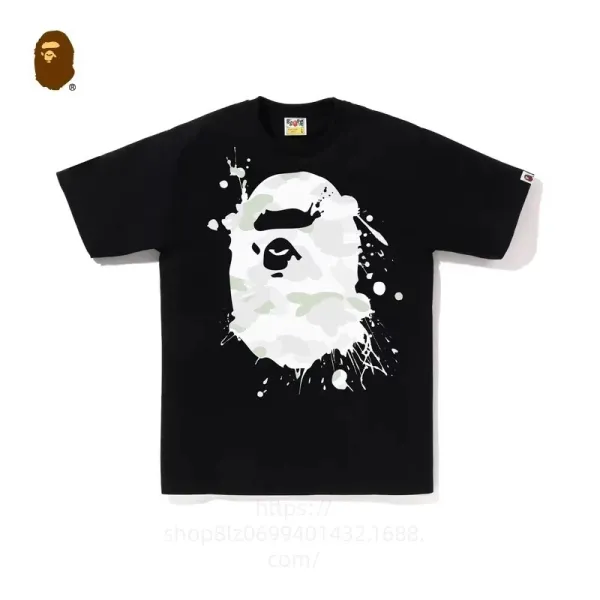 A Bathing Ape Splatter Camo Ape Head Black T-Shirt - 1