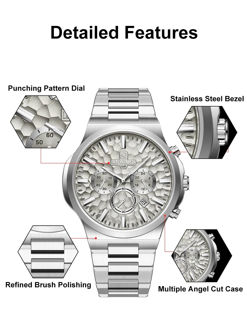 Design Reward VIP Chronograph Black Stainless Steel Watch Watches - 6