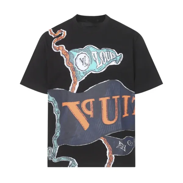 Louis Vuitton Flag Print Oversized T-Shirt Black - 1