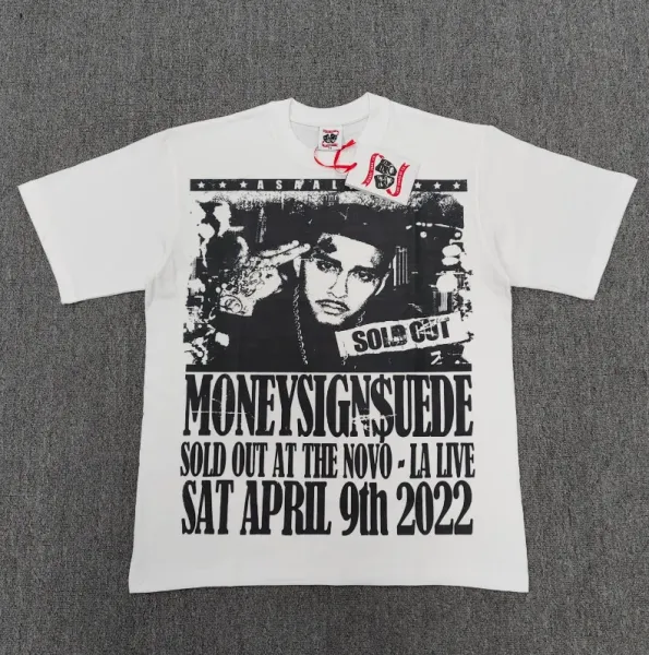 Design Money Sign Suede Concert Tee White T-Shirt - 1