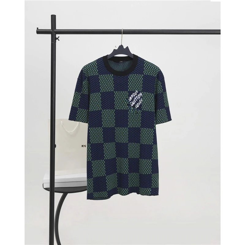 Louis Vuitton Checkered Knit T-Shirt Navy Green - 1