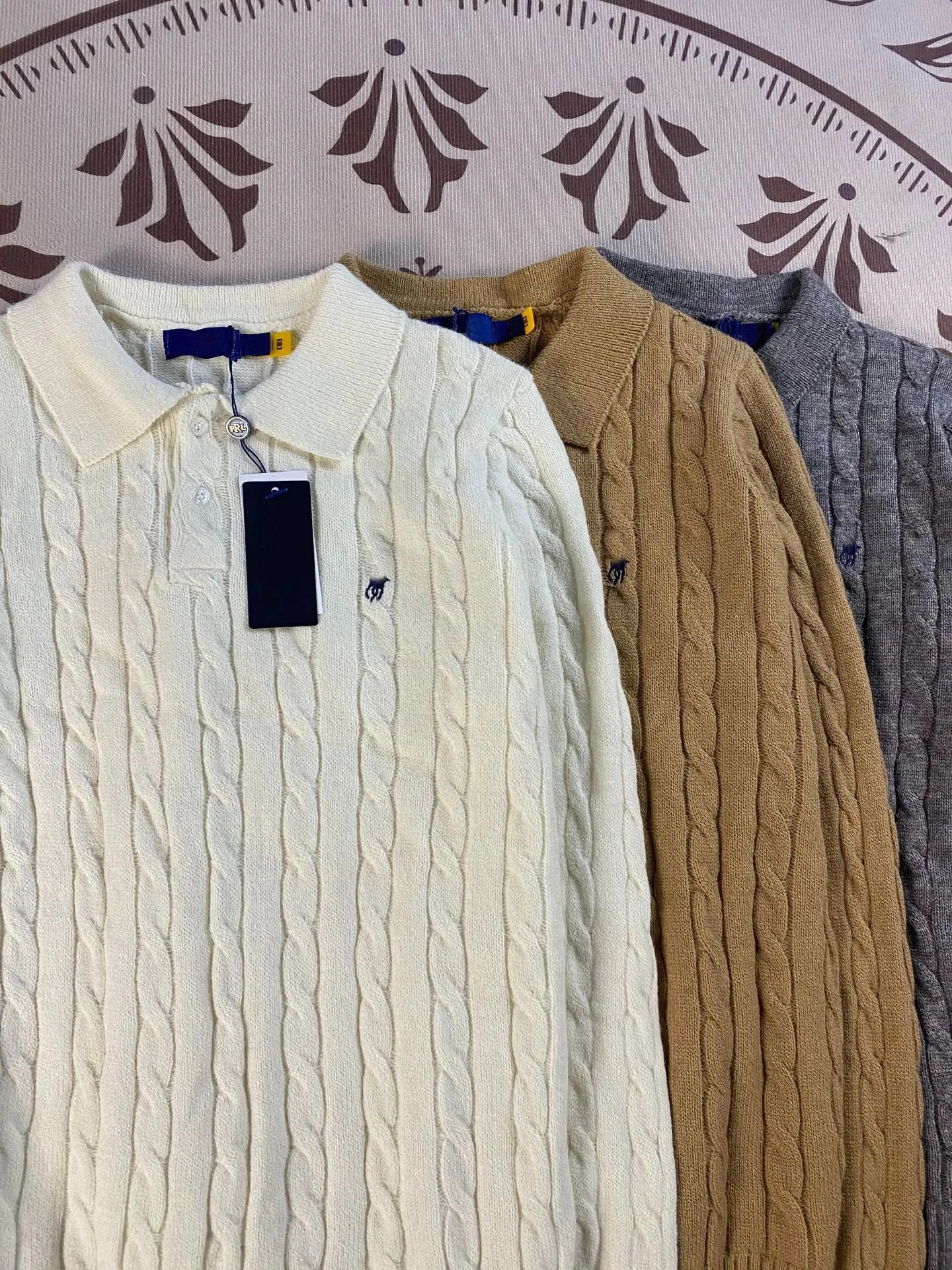 Polo Ralph Lauren Cable Knit Collared Sweater Gray - 10