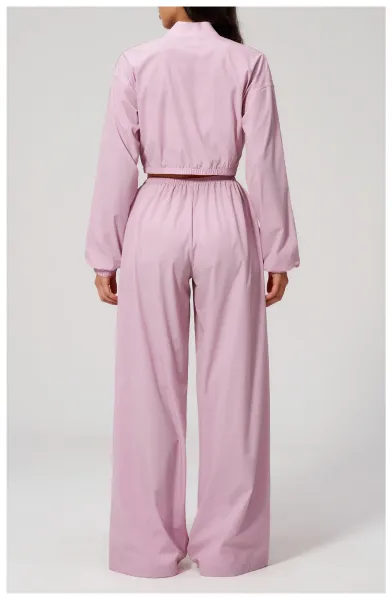 Design Cropped Zip-Up Jacket and Wide-Leg Pants Set in Pale Lime - 23