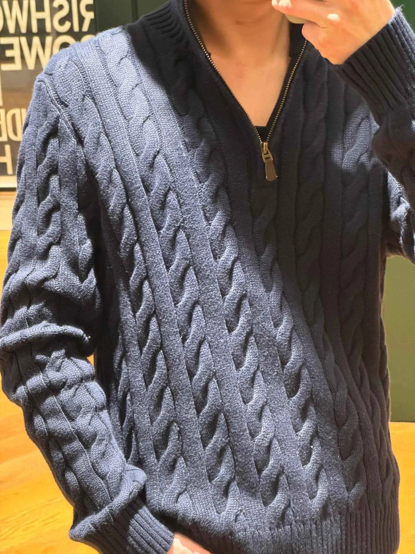 Design Cable Knit Half-Zip Sweater Beige - 6