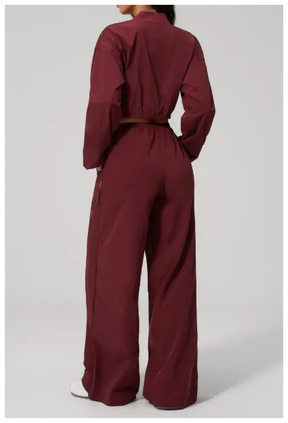 Design Cropped Zip-Up Jacket and Wide-Leg Pants Set in Pale Lime - 39