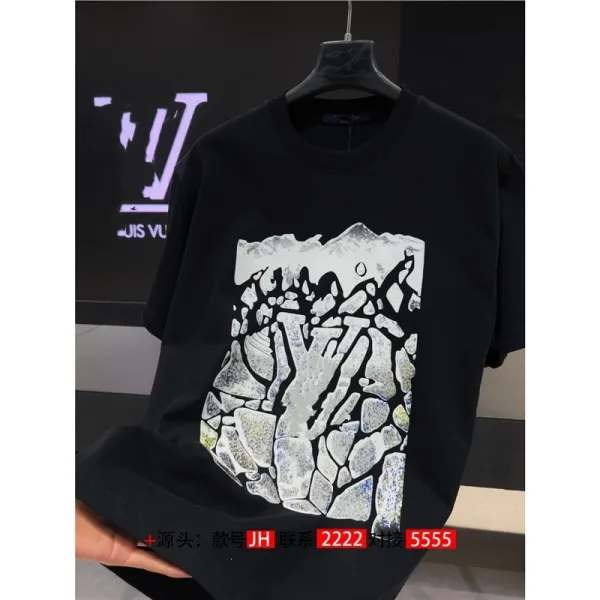 Design Abstract Mountain Print Black T-Shirt - 1