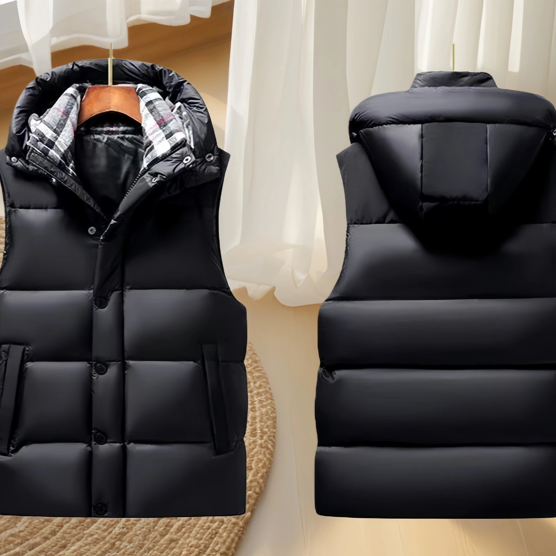 Design BOA BAE Down Jacket Black with Plaid Hood Trim Down Jacket - 3