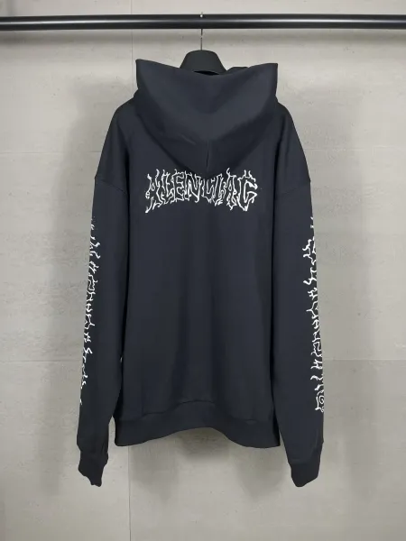 Balenciaga Distressed Logo Hoodie Black - 14