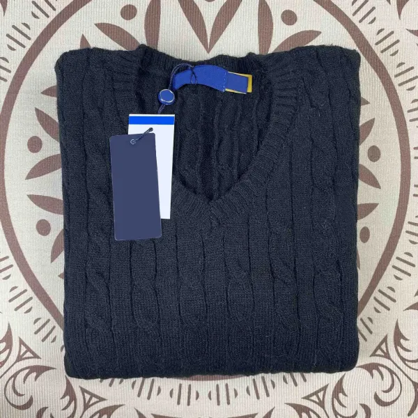 Design Cable Knit V-Neck Sweater Black - 1