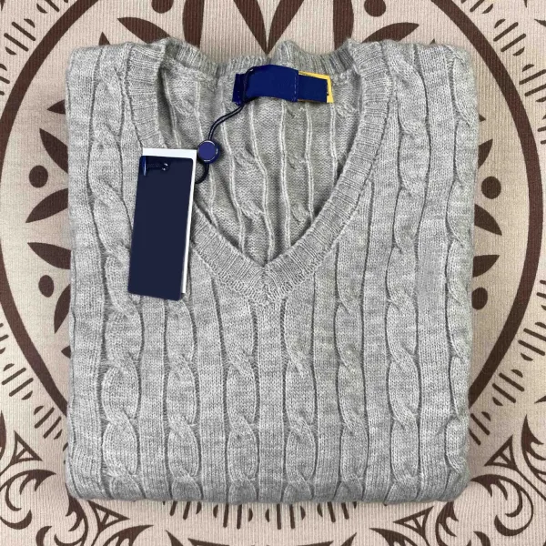 Design Cable Knit V-Neck Sweater White - 4