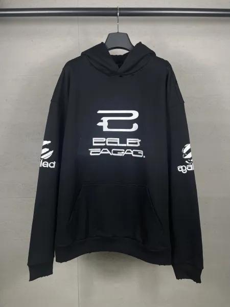 Balenciaga Distressed Logo Hoodie Black - 29