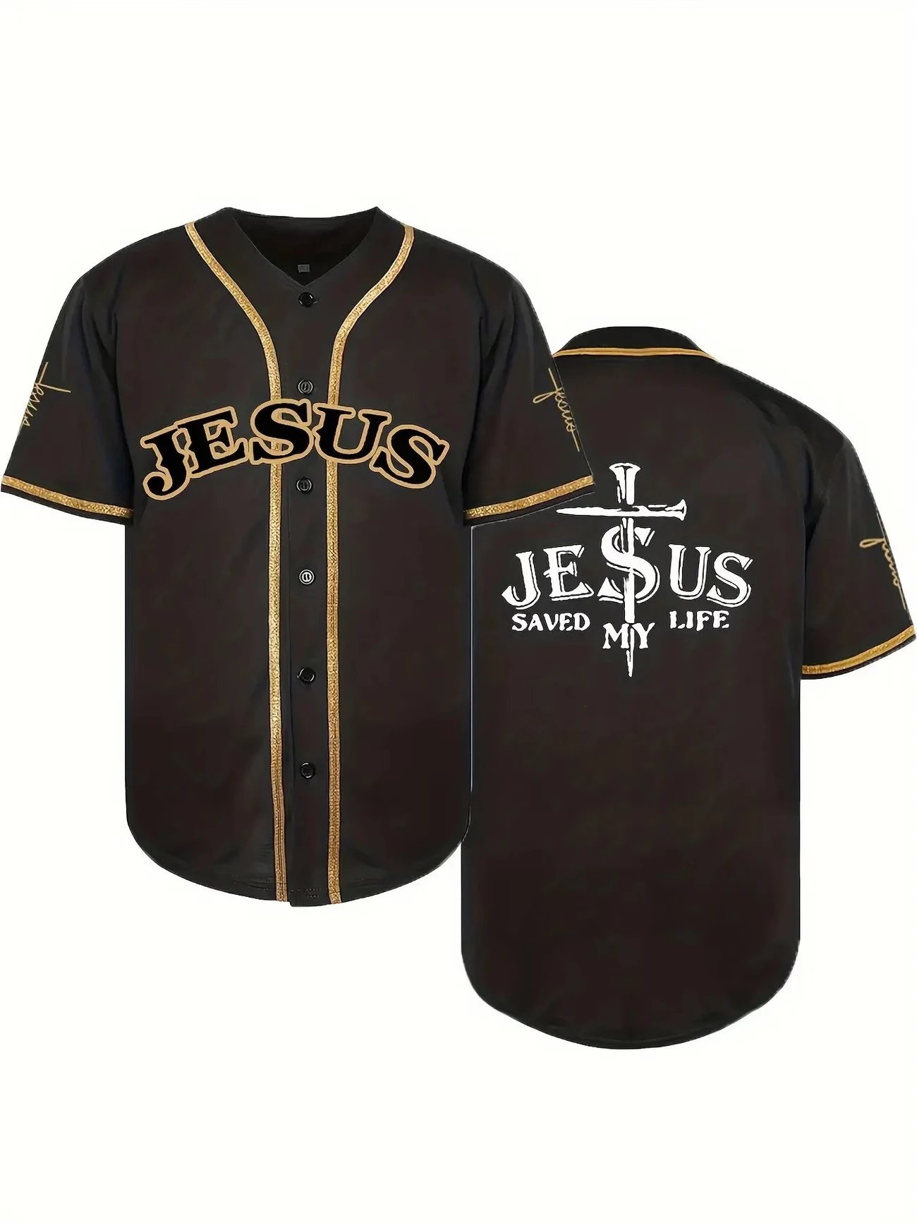 Design Jesus Saved My Life Baseball Jersey Black Gold