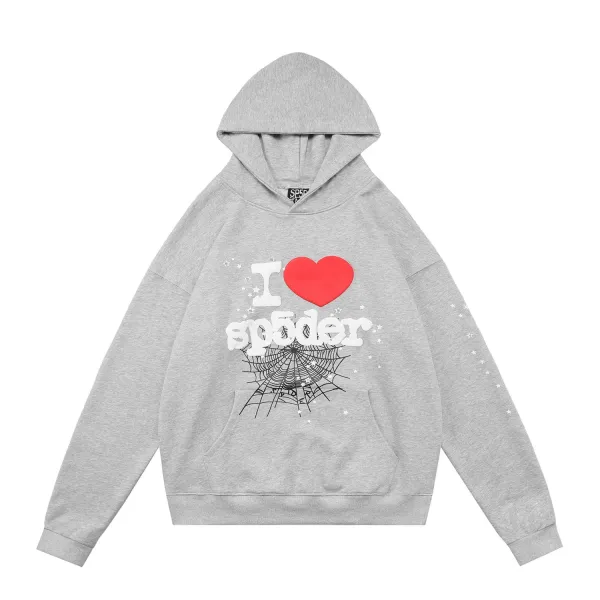 Spider I Love Spider Graphic Hoodie and Sweatpants Set Gray - 6