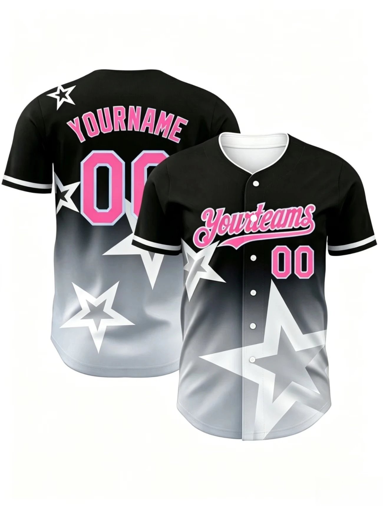 Design Custom Baseball Jersey Black Pink Gradient Star Print Jersey