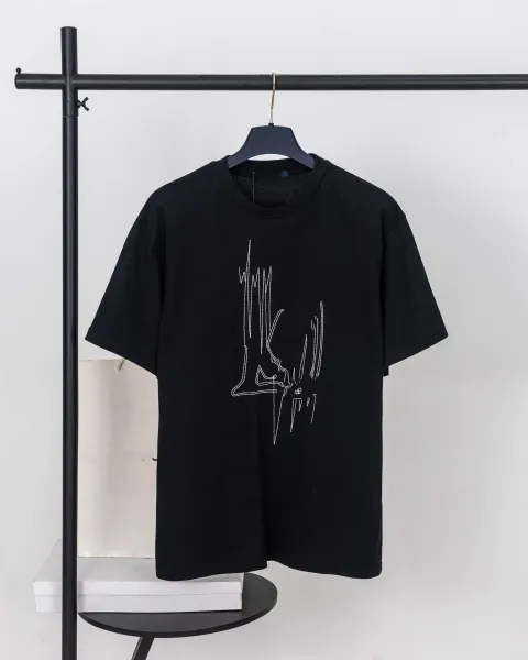 Design Abstract Line Art Black T-Shirt Tops.t Shirts - 1