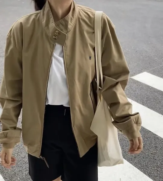 Design Stand Collar Utility Jacket Beige Outerwear - 1