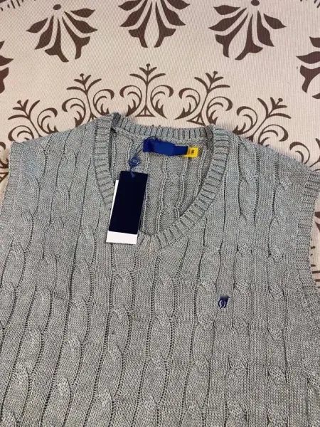 Polo Ralph Lauren Cable Knit V-Neck Vest White Gray Navy Vest Top - 6