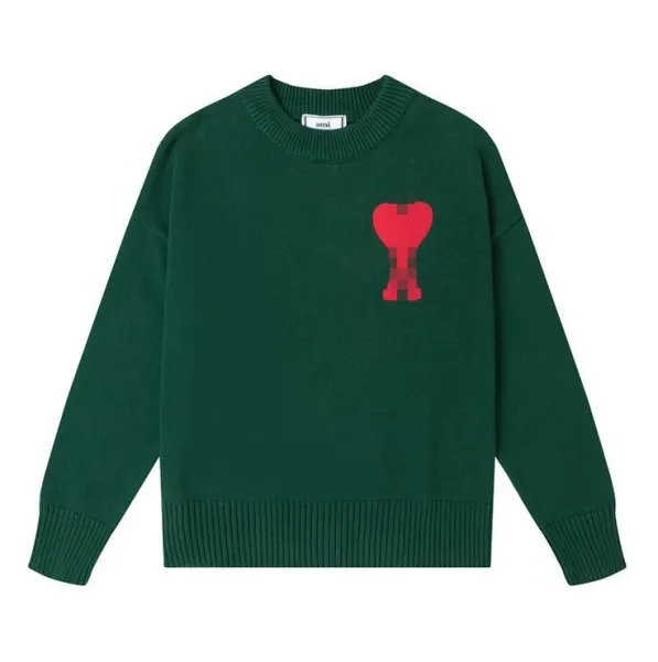 AMI Paris Heart Knit Sweater Forest Green - 8