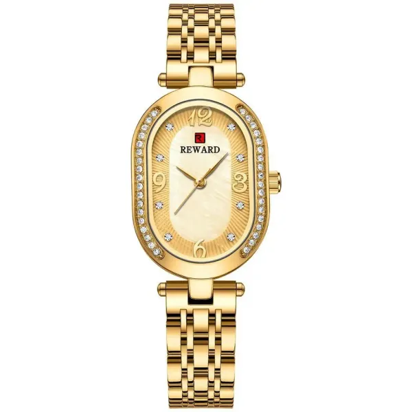 Design Reward Oval Dial Gold-Tone Crystal-Embellished Quartz Watch Watches - 1