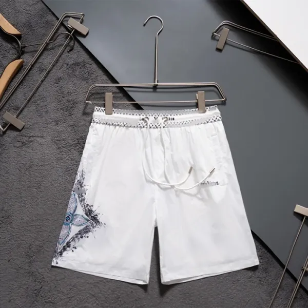 Design Floral Print Drawstring Waist Shorts White - 1