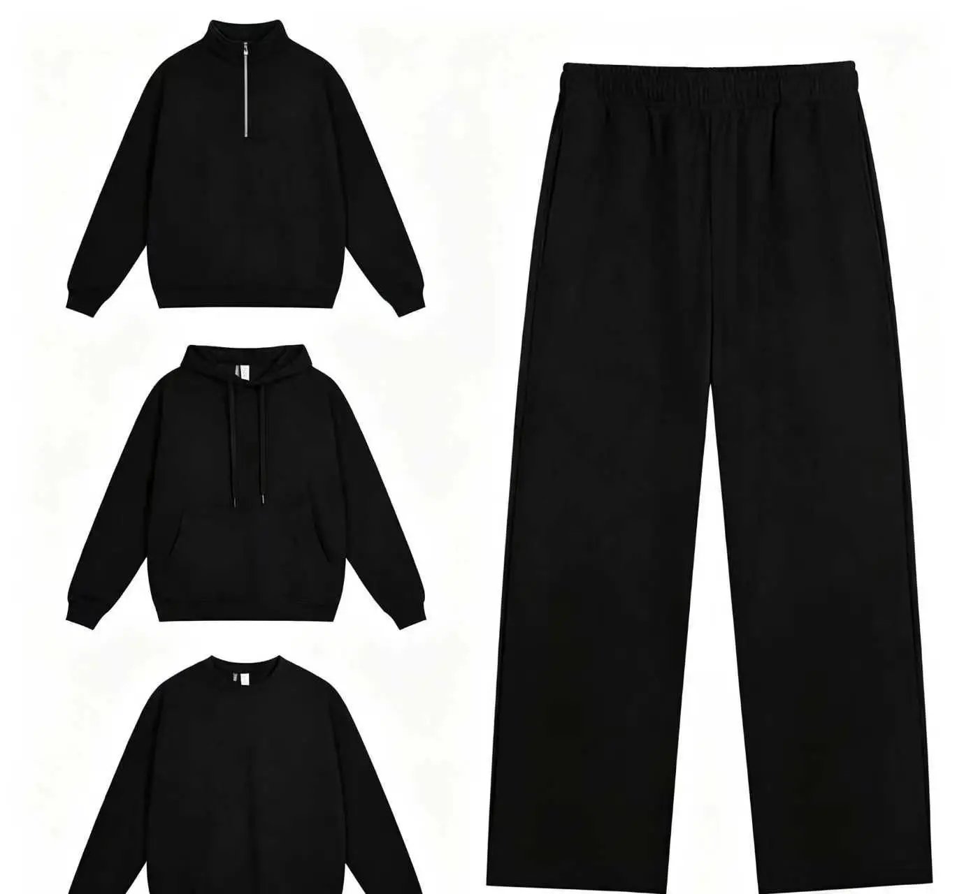 Design Minimalist Gray Sweat Set: Half-Zip Pullover, Hoodie, Crewneck Top & Wide-Leg Sweatpants - 14