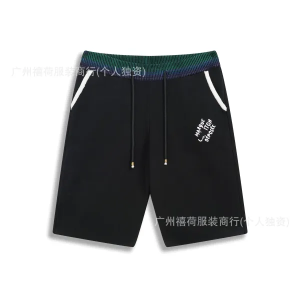 Design Knit Shorts with Gradient Waistband and Embroidered Logo Black Shorts - 1