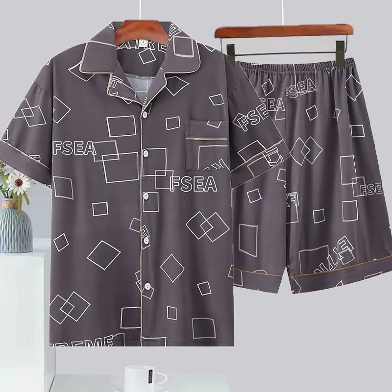 Design Geometric Print Sleepwear Set Gray