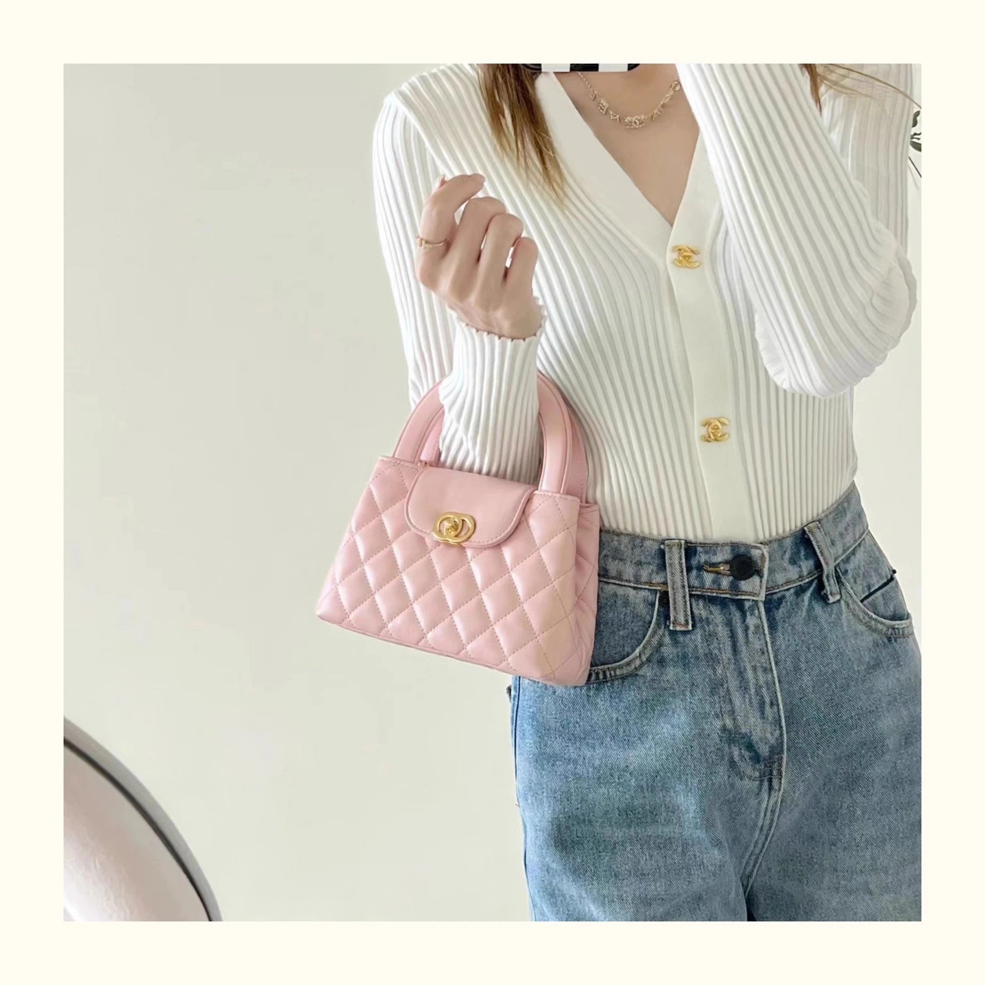 Chanel Mini Coco Handle Pink Quilted Leather Handbag - 20