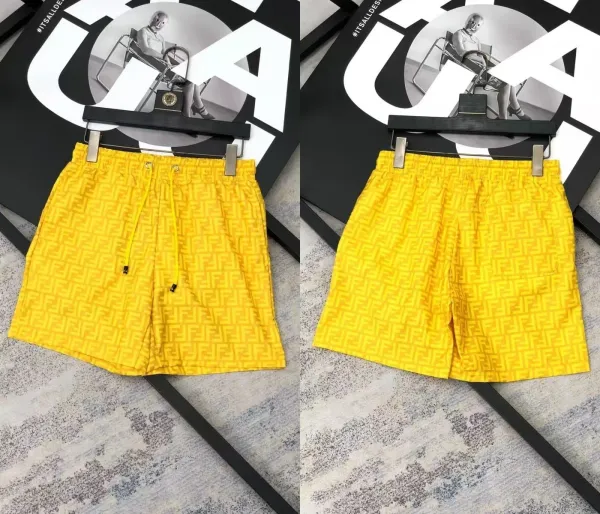 Fendi FF Logo Print Yellow Swim Shorts - 1
