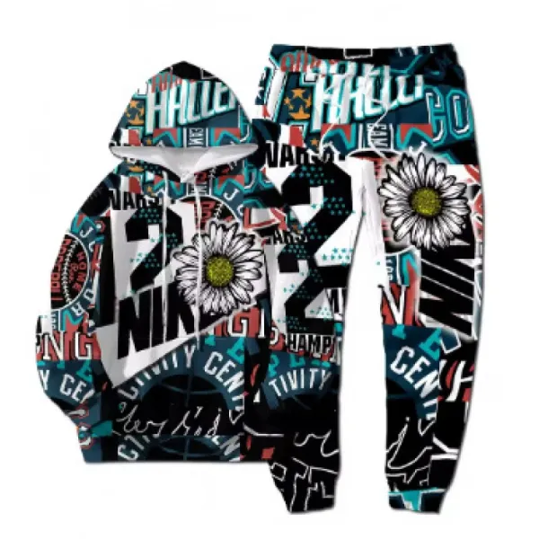 Design Graphic Print Hoodie and Sweatpants Set Multicolor - 1