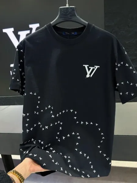 Louis Vuitton LV Logo Embellished Black T-Shirt - 8