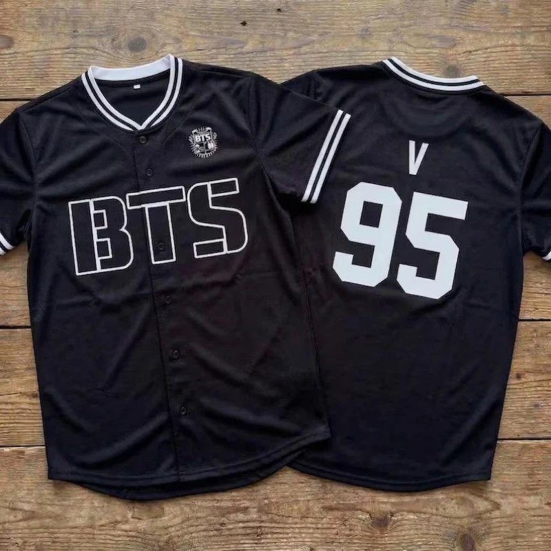 Design BTS x V Baseball Jersey Black Jersey