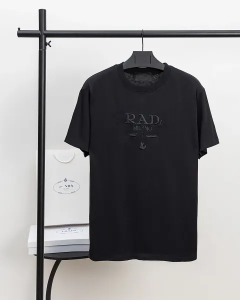 Prada Rad Milano Black Embroidered T-Shirt - 11