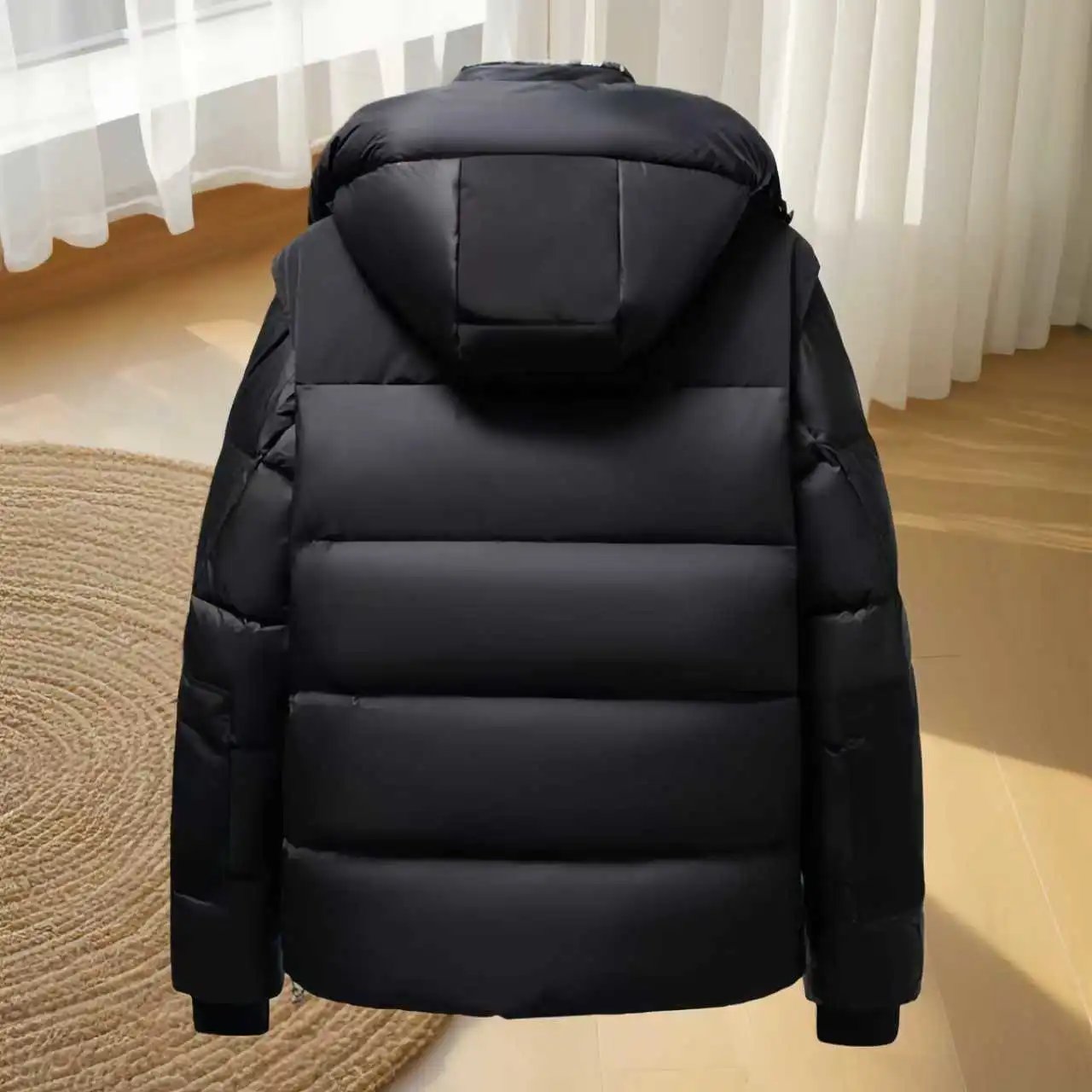 Design BOA BAE Down Jacket Black with Plaid Hood Trim Down Jacket - 5