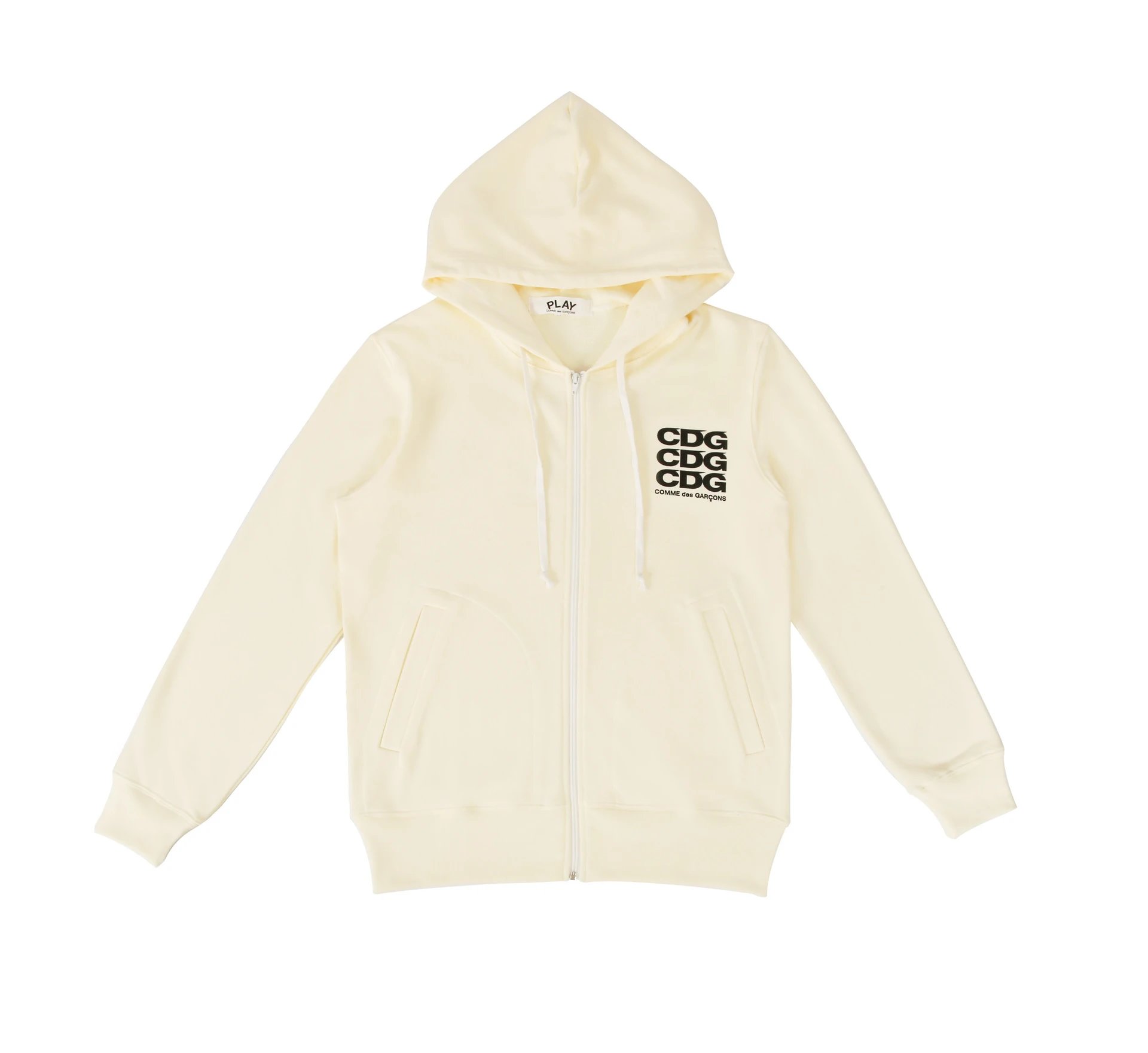 Comme des Garçons Play Triple CDG Logo Zip-Up Hoodie Cream