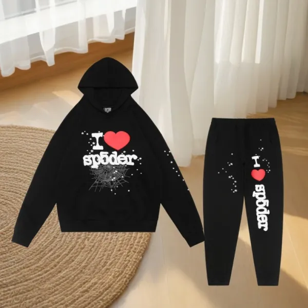 SP5DER I Love Spider Black Hoodie and Sweatpants Set - 1