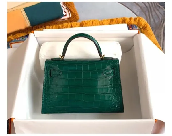 Hermès Mini Kelly II Black Crocodile Leather with Gold Hardware Handbag - 24