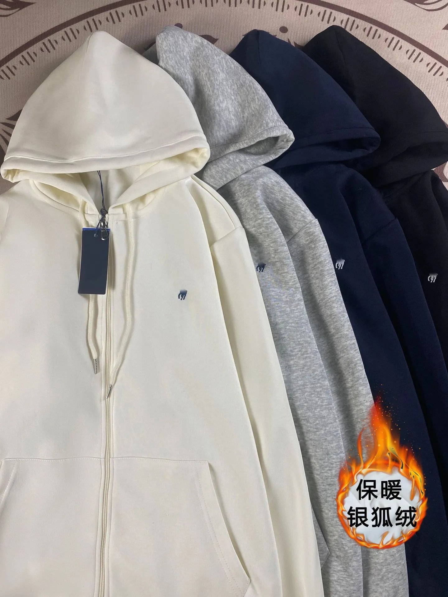 Design Full-Zip Hoodie Cream Silver Fox Fleece - 7