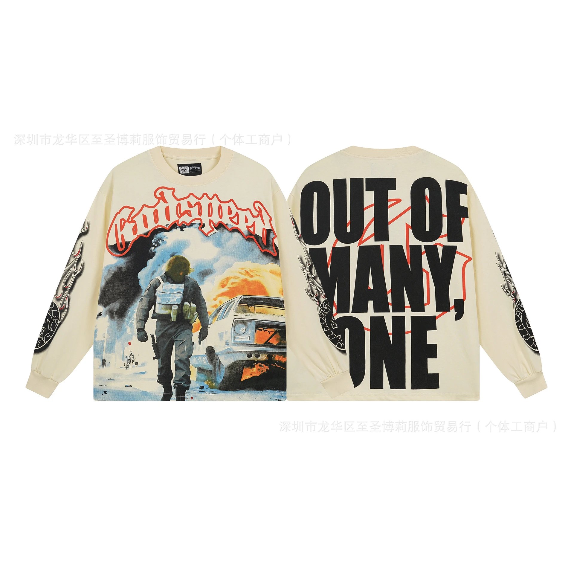 Godspeed Out Of Many One Long Sleeve Graphic Tee Beige T-Shirts - 19