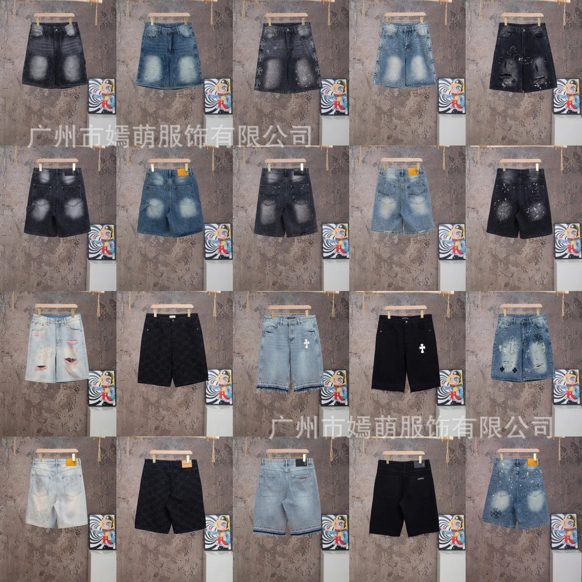 Design Denim Shorts Black with Embroidered Logo - 3