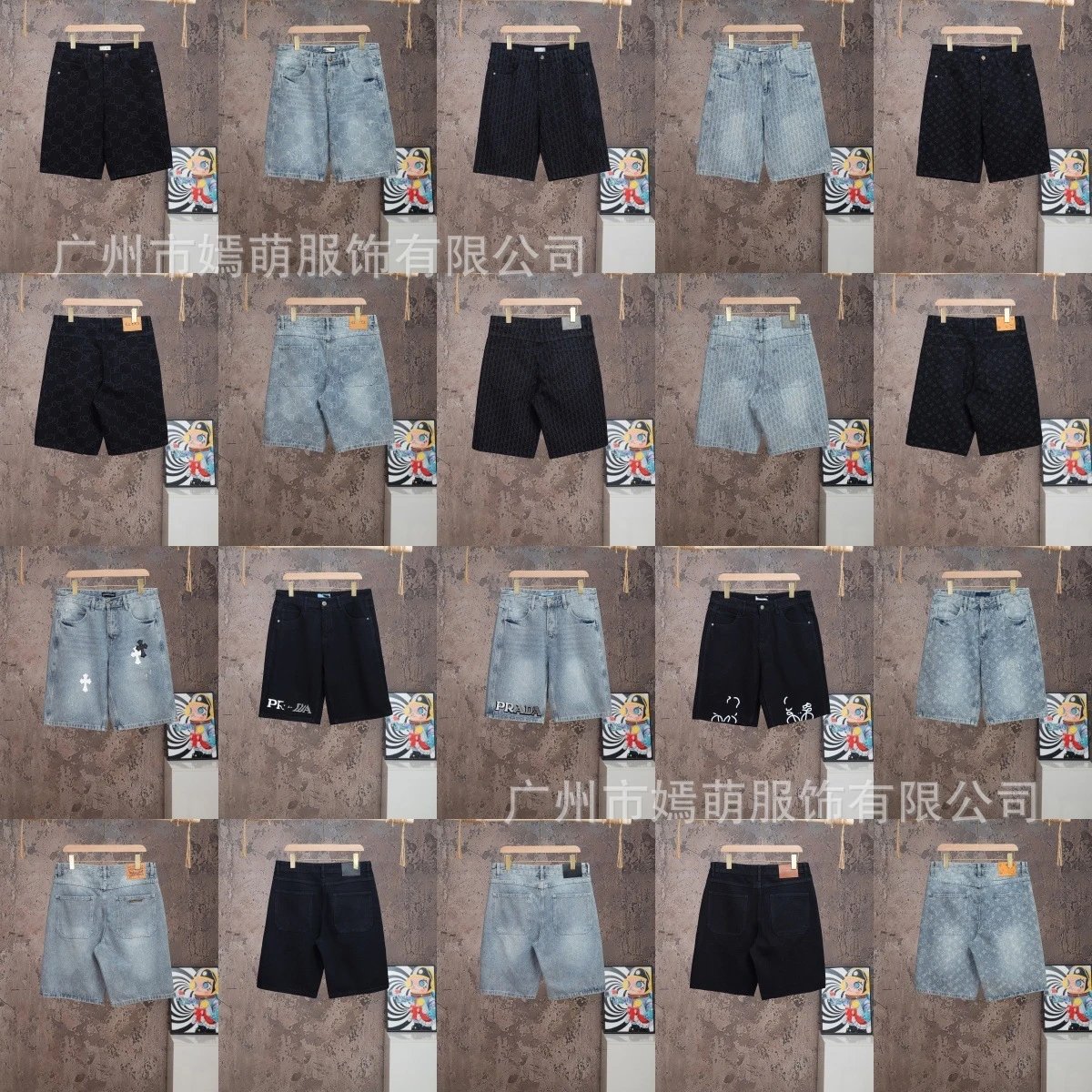 Design Denim Shorts Black with Embroidered Logo - 4