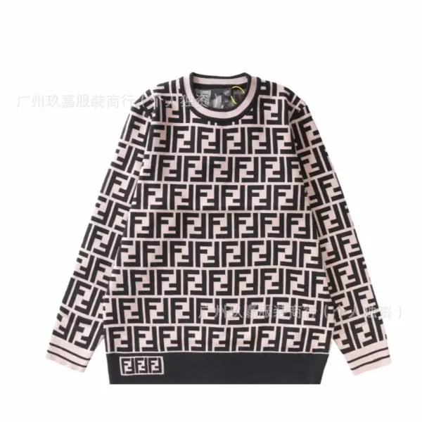 Fendi FF Logo Intarsia Knit Sweater Beige and Black - 1
